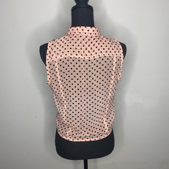 Chiffon polka dot front tie cut off top - Picture 2 of 3